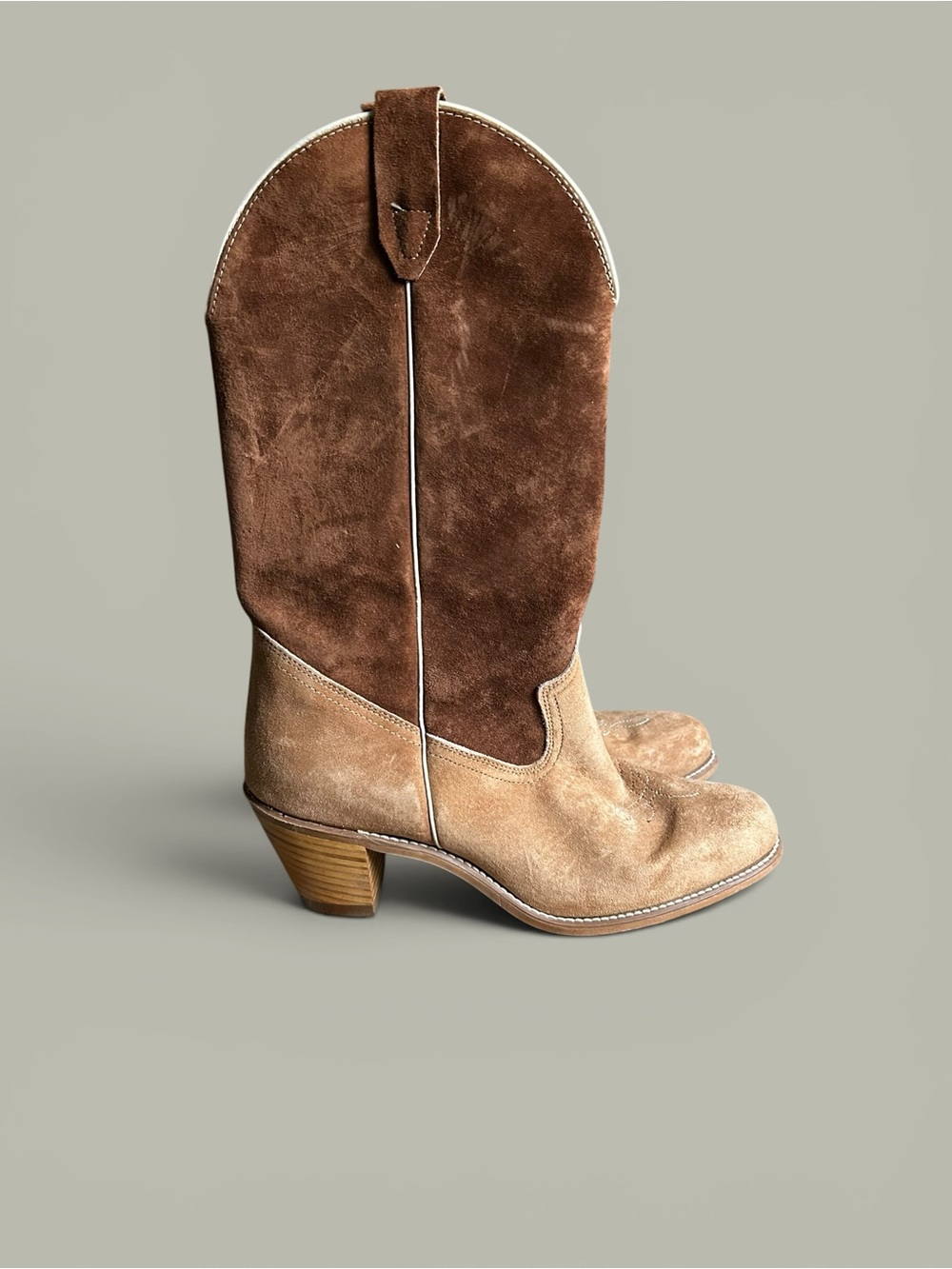 Vintage Wolverine Cowgirl Brown & Tan Suede Western Boots 10M Made In The USA - Picture 12 of 12